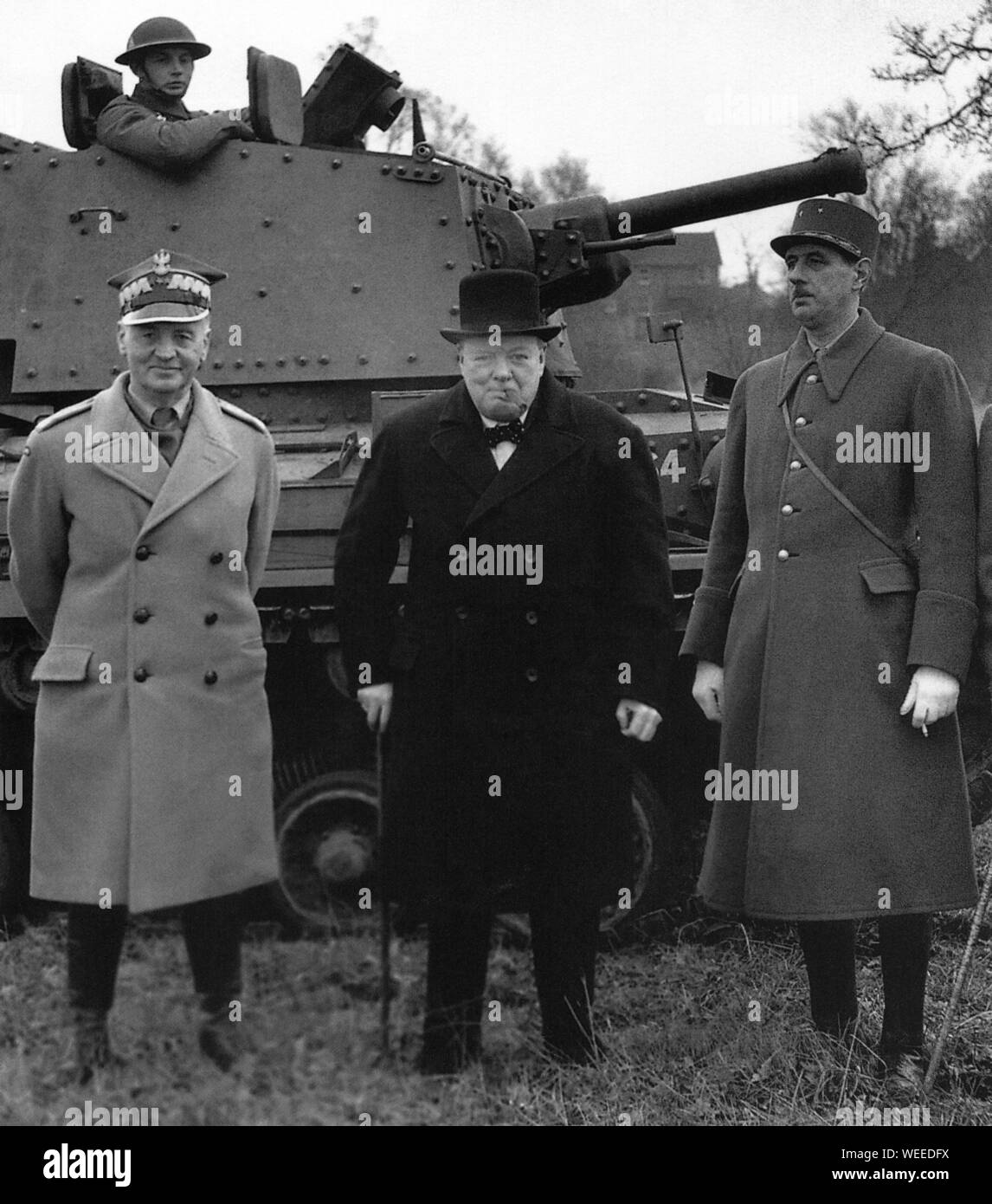 Winston Churchill with General Sikorski and General de Gaulle. 4th February 1941. Stock Photo