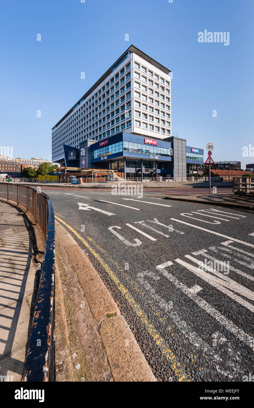 55 Degrees North commercial & apartment block formerly Swan House  stands on a roundabout and over the Central Motorway A167  in Newcastle upon Tyne Stock Photo