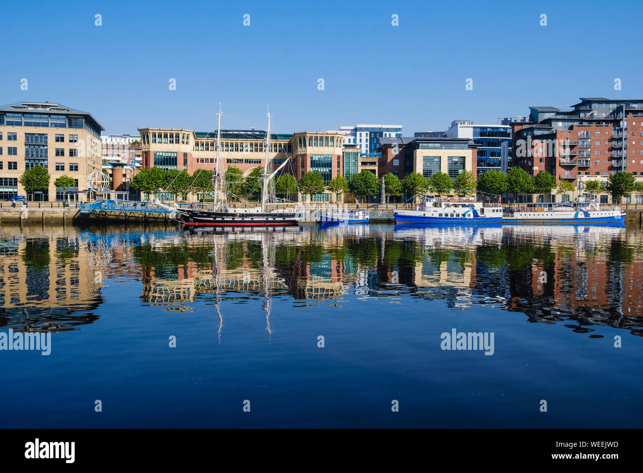 A tall sailing ship moored on the river at Newcastle upon Tyne Quayside  the yacht is TS ROYALIST a training brig and  the Sea Cadets flagship Stock Photo