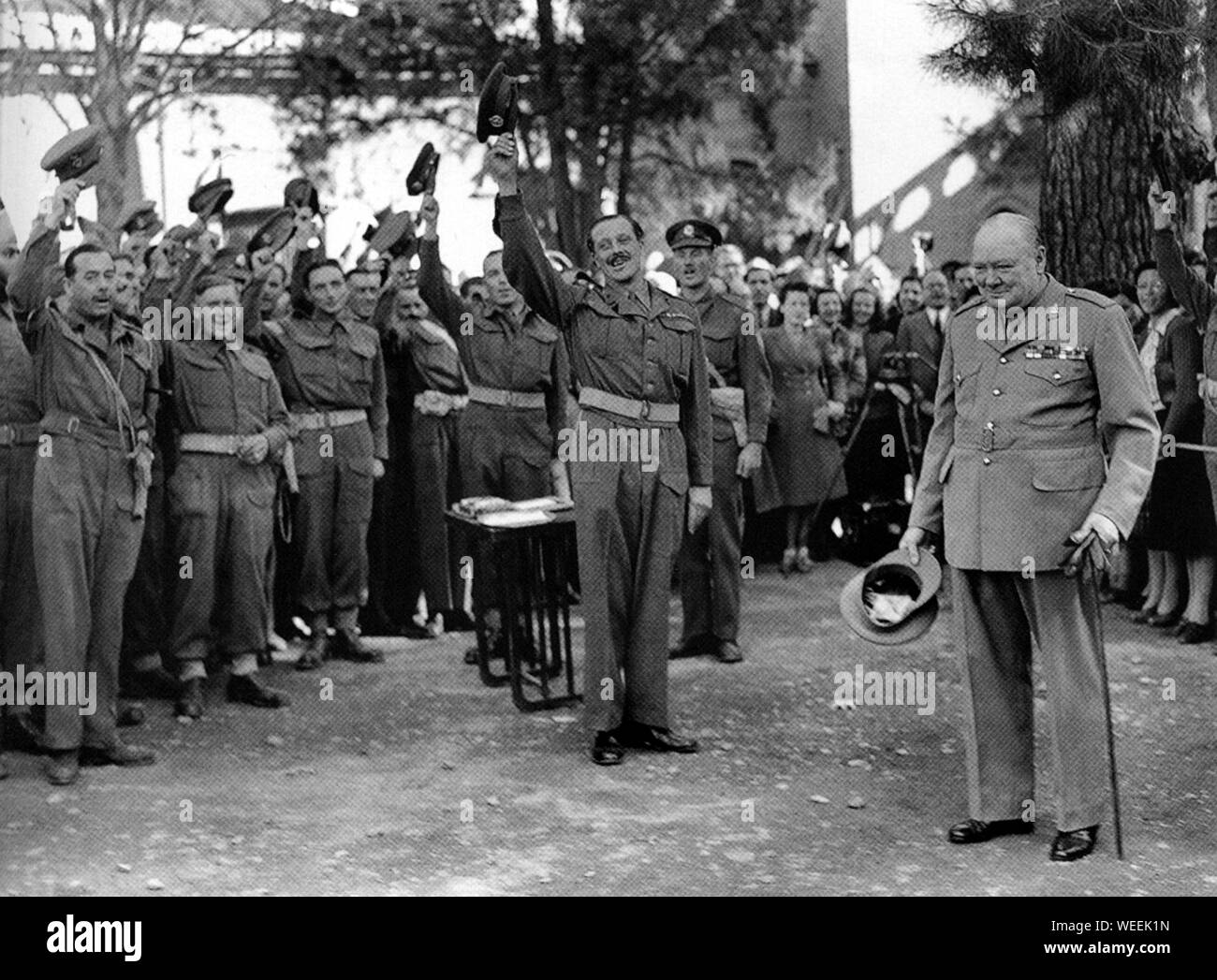 Winston Churchill on his 69th  birthday, addressing officers and men of the Persia & Iraq Command at the British Legation in Tehran,30th Nov 1943. Stock Photo
