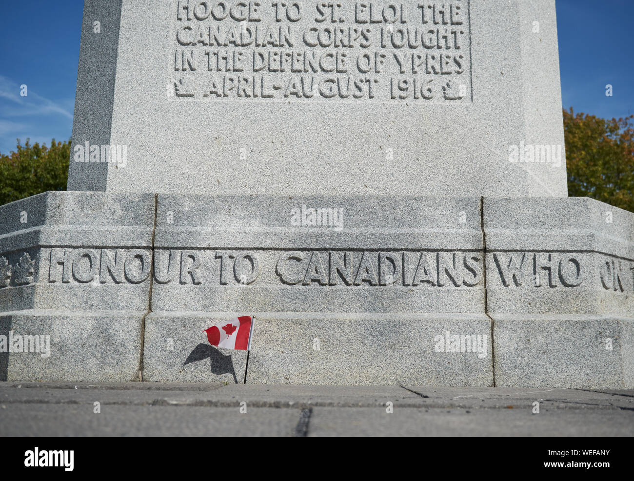 Canadian War Memorial at Mount Sorrel. Passchendaele. Belgium. Stock Photo