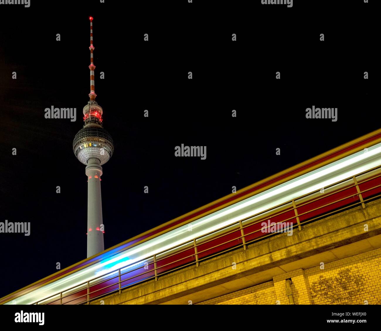 Low Angle View Of Berlin Tv Tower At Night Stock Photo