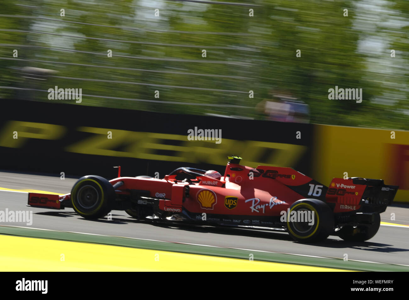 Spa Francorchamps, Belgium. 30th Aug, 2019. Ferrari Driver CHARLES LECLERC  (MC) in action during the second free practice session of the Formula one Belgian  Grand Prix at the SPA Francorchamps circuit -