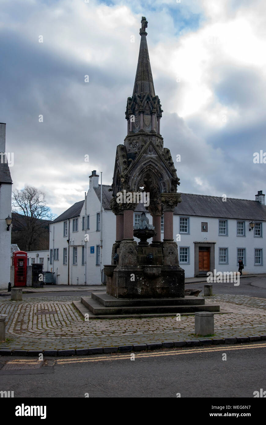The Atholl Memorial Fountain The Cross High Street Dunkeld Perthshire Scotland United Kingdom view of north northerly face aspect of 1866 Charles Robe Stock Photo