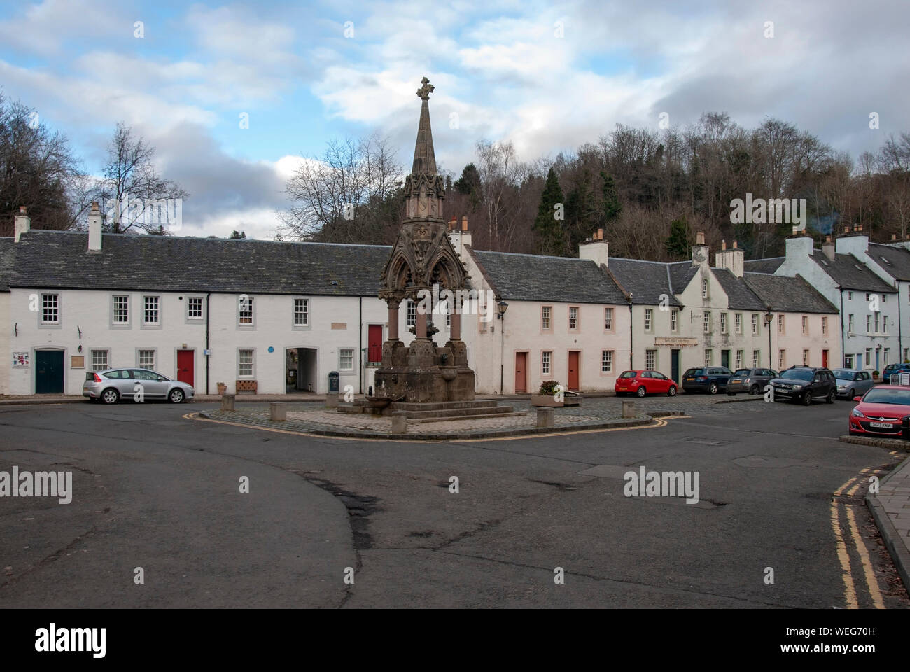 The Atholl Memorial Fountain The Cross High Street Dunkeld Perthshire Scotland United Kingdom view of south easterly face aspect of 1866 Charles Rober Stock Photo