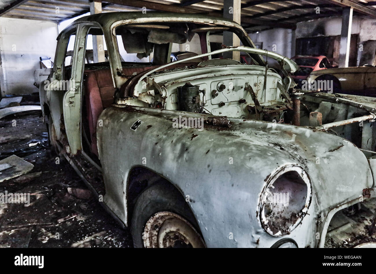 Old Car In Garage Stock Photo Alamy