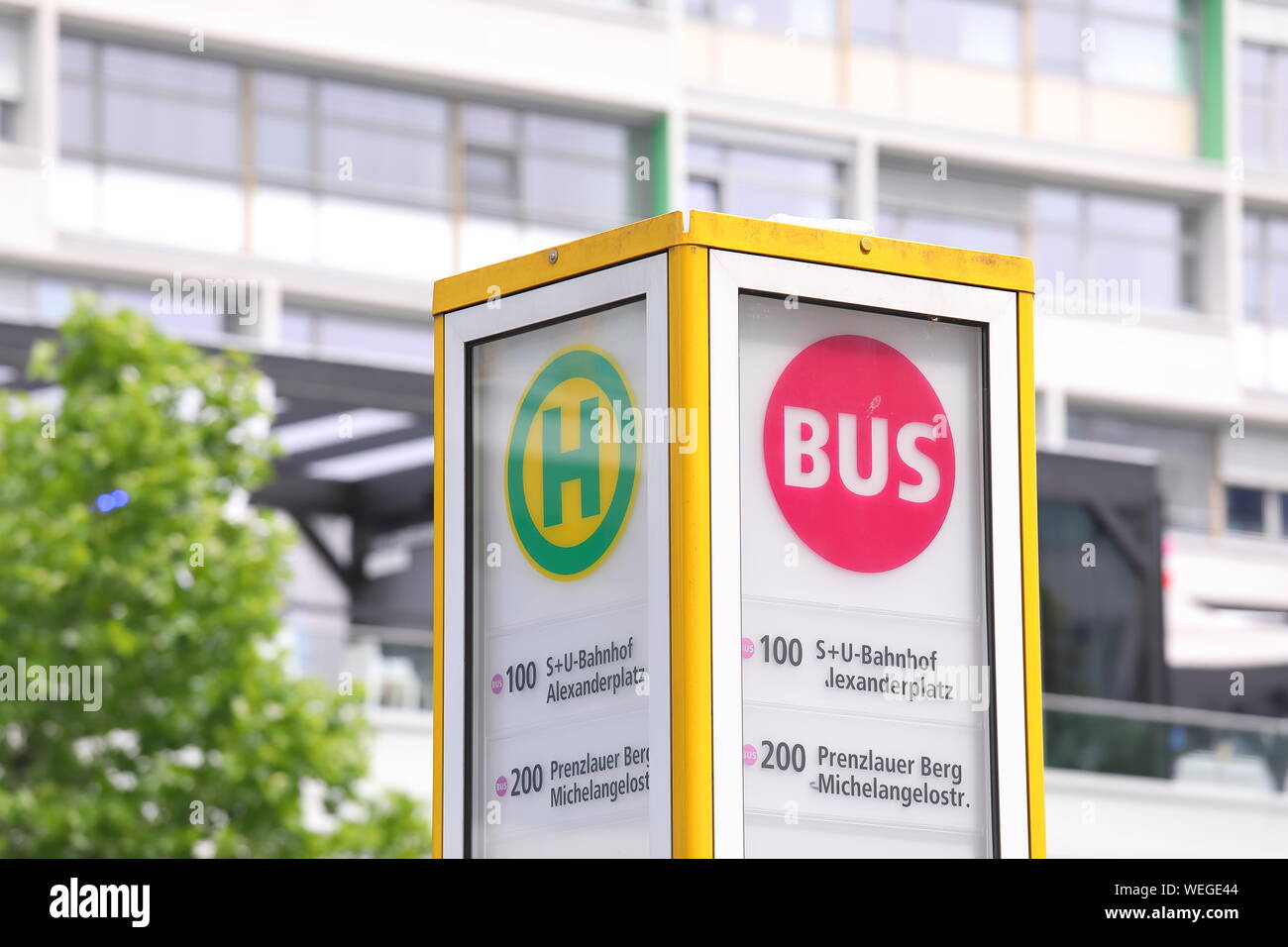 Bus stop sign Berlin Germany Stock Photo