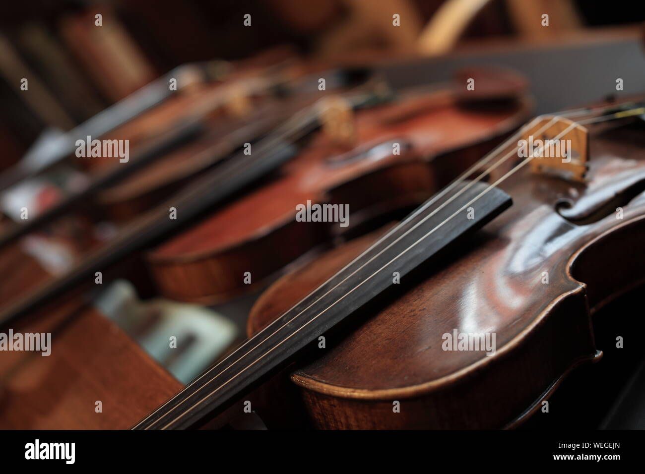 Close-up Of Violins Stock Photo
