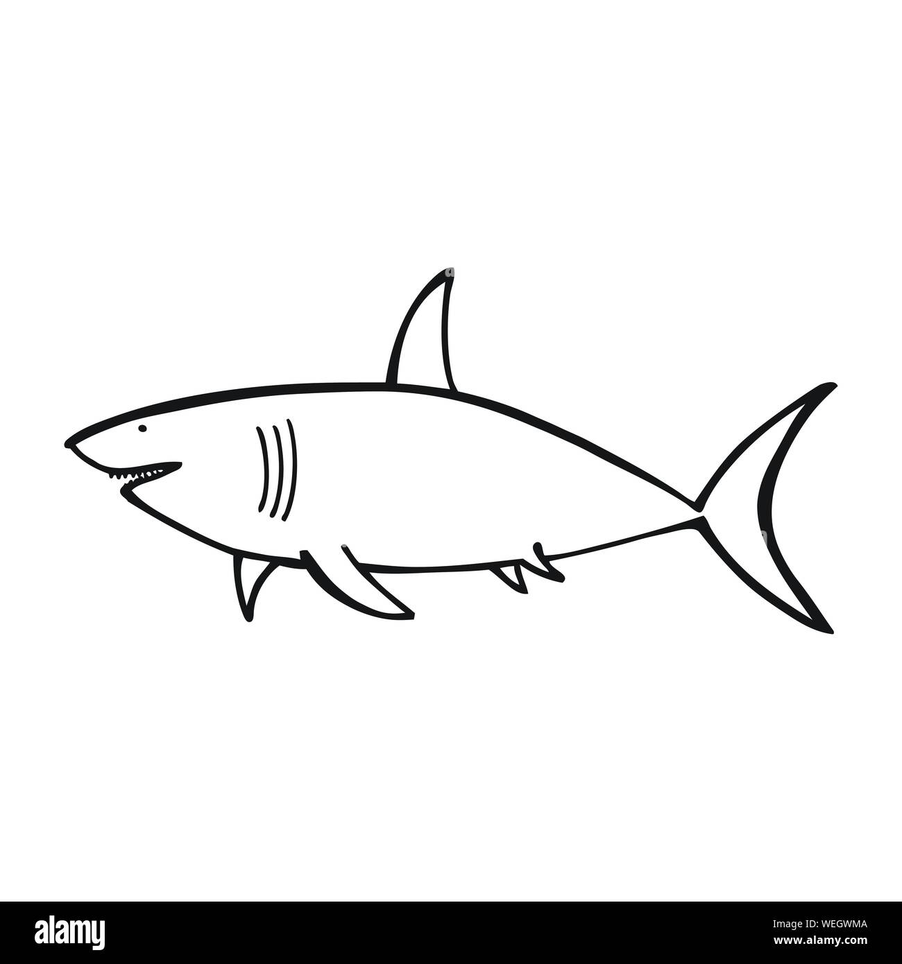 Black and white shark vector icon on white backdrop Stock Vector