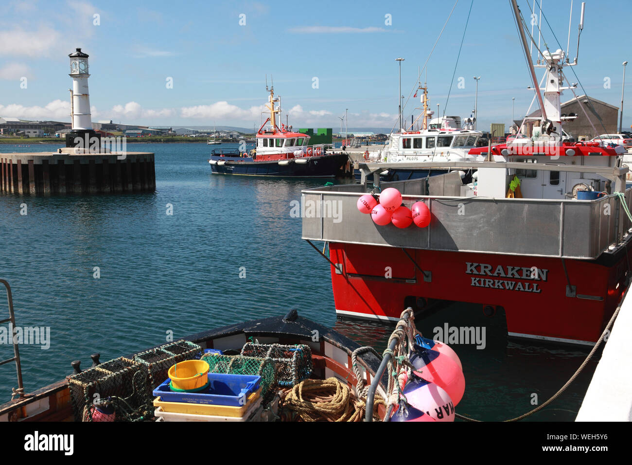 Boats in Kirkwall harbour, Orkney, Scotland Stock Photo