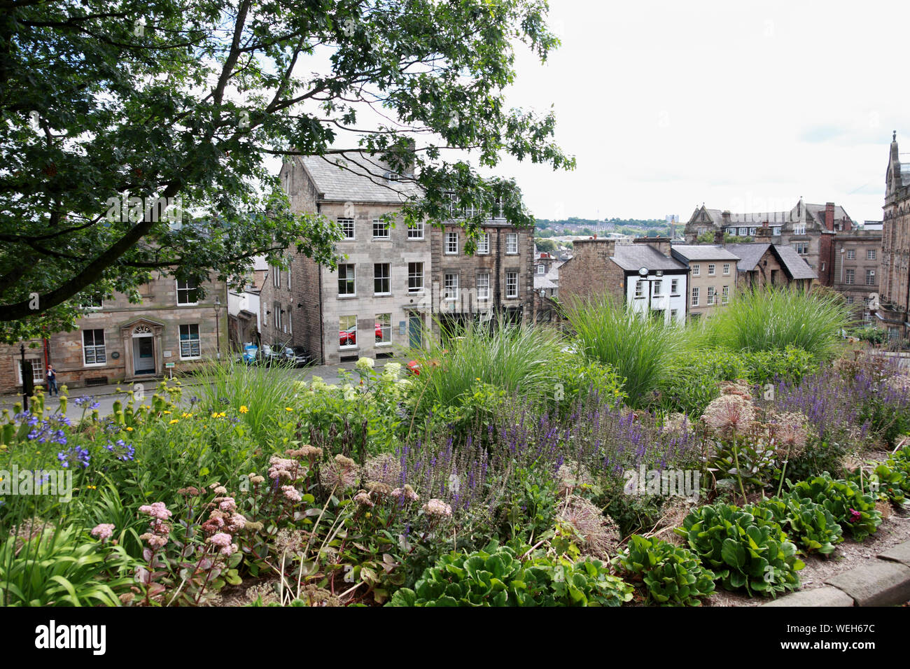 Houses on Castle Hill in Lancaster, a historic area next to the Castle, overlooking the city Stock Photo