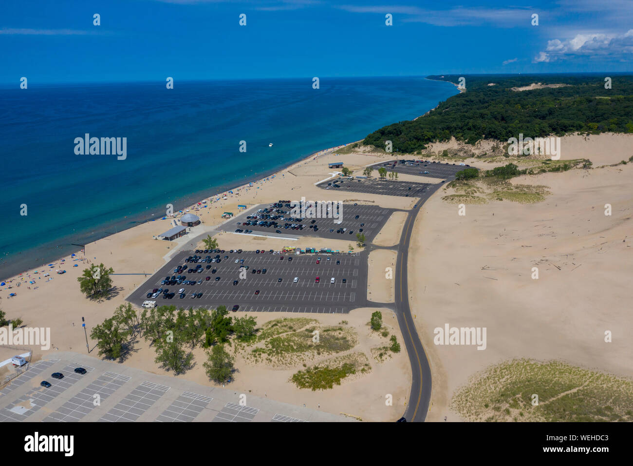 Sawyer, Michigan - The parking lots at the beach in Warren Dunes State Park on Lake Michigan. The park gets about a million visitors each year, making Stock Photo