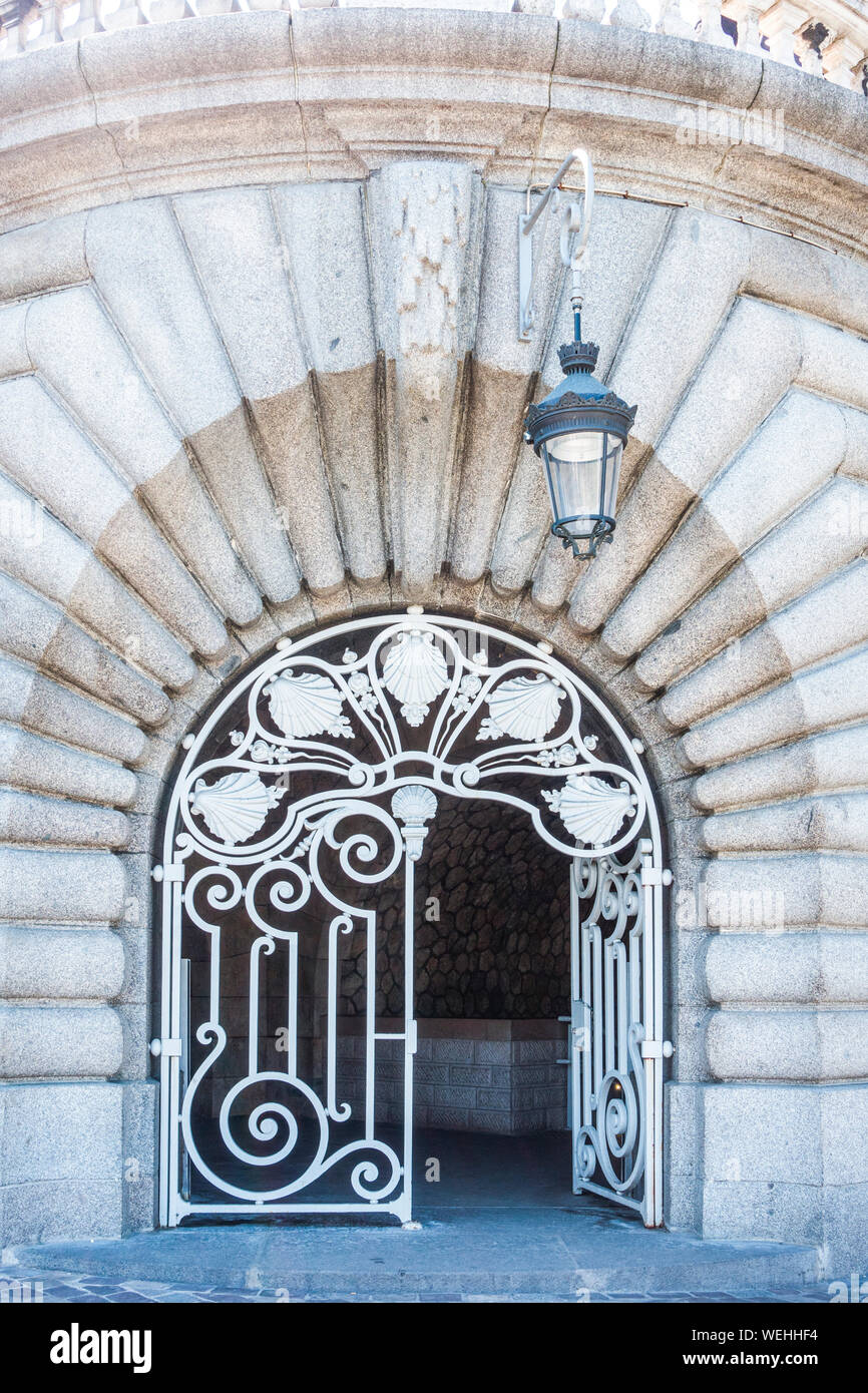 White art nouveau gates at Pont Alexandre III, Paris, France Stock