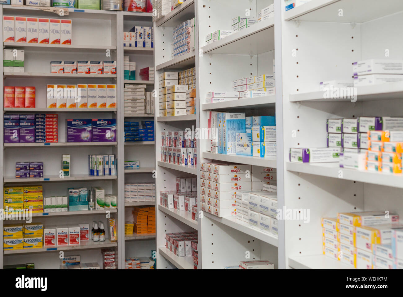 Boxes of medication in a pharmacy Stock Photo - Alamy