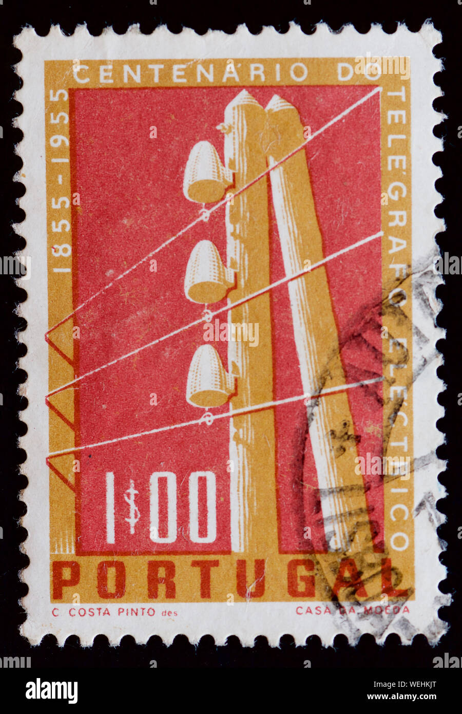 Portugal Postage Stamp Telegraph Pole Stock Photo Alamy