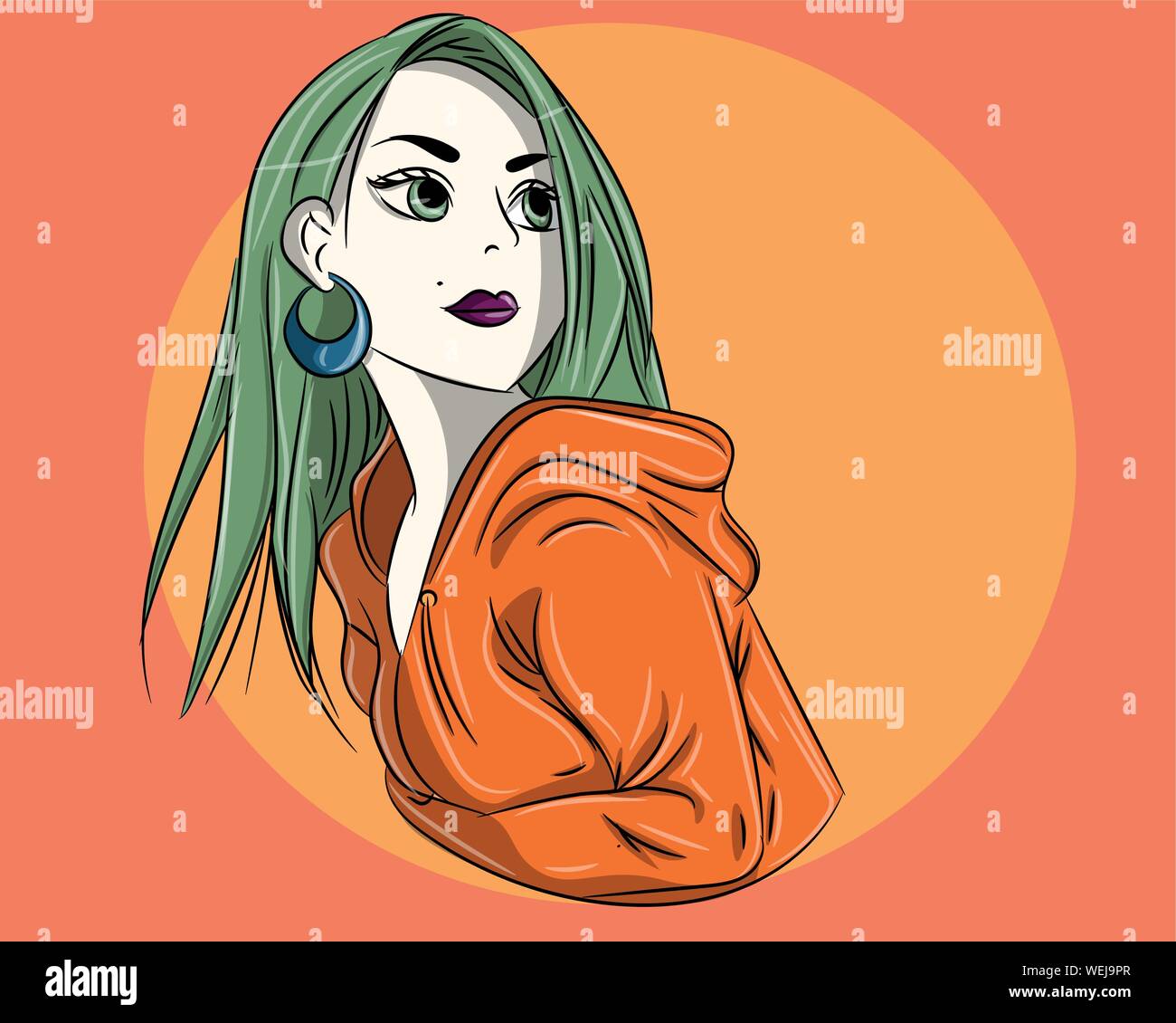 Autumn Vibes Illustration Woman With Green Hair And Plum