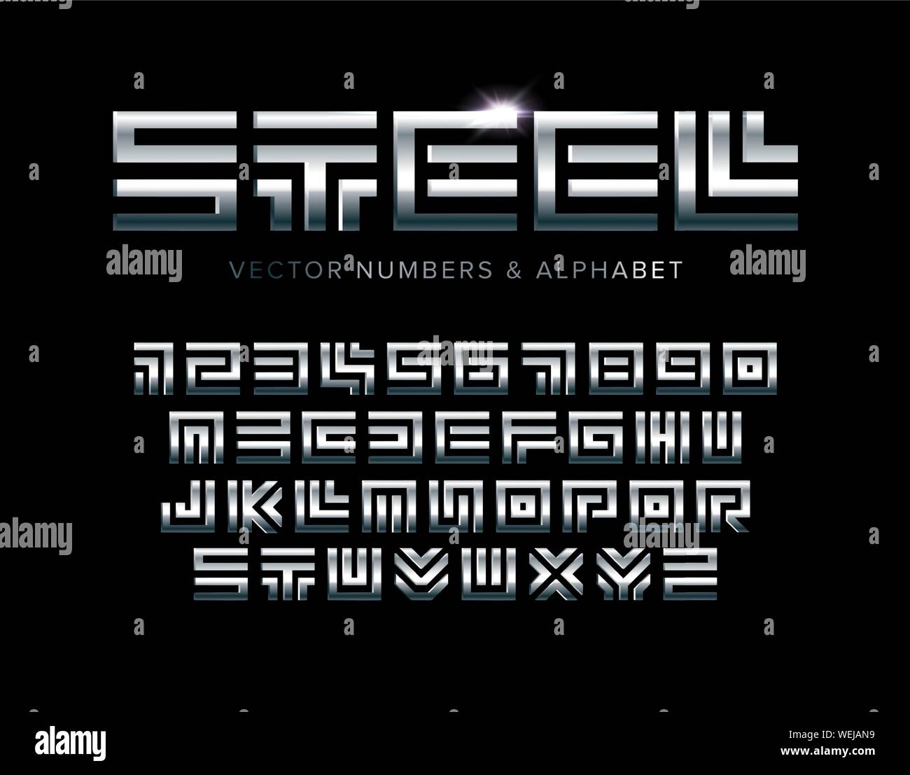 Steel Letters And Numbers Set Polished Metal Texture Square Maze