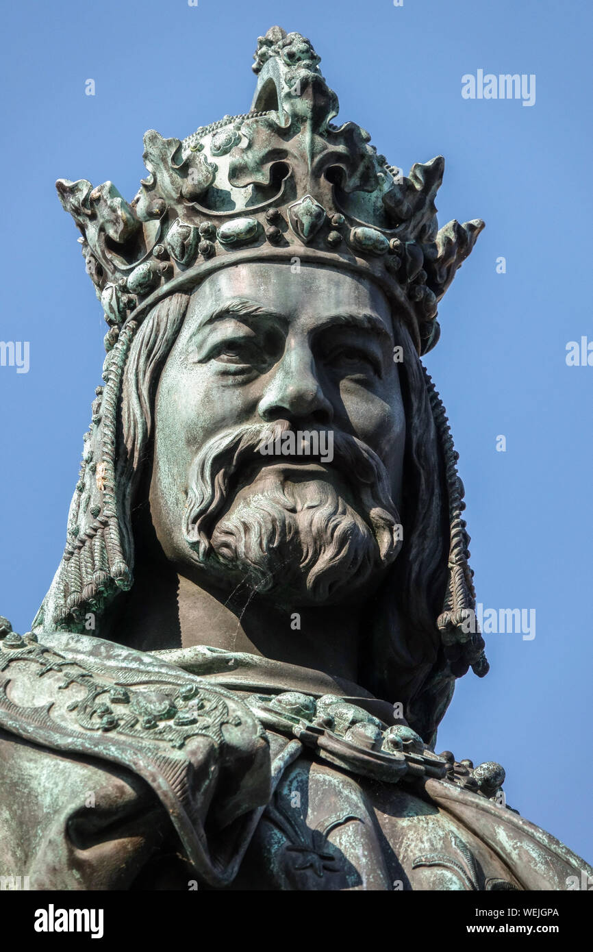 Statue of Charles IV Holy Roman Emperor King of Bohemia, founder of Charles University Prague Stock Photo