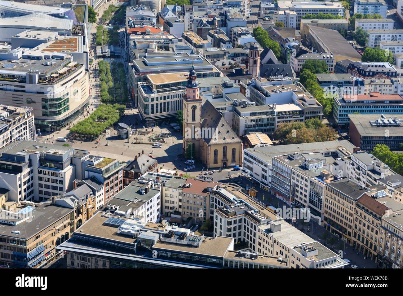 Frankfurt-am-Main from above with the St Catherine's Church (Katharinenkirche) in the old city centre, Frankfurt, Hesse, Germany Stock Photo