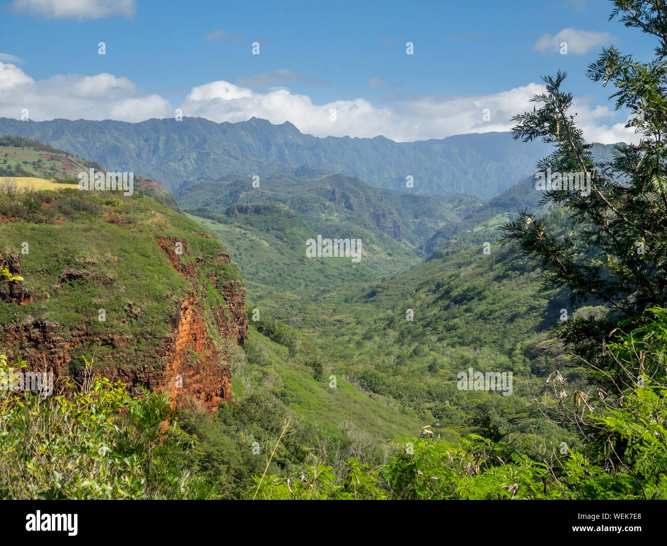 Hanapepe Valley on the island of Kauai. Kauai is considered the Garden Island and is the oldest of the larger Hawaiian Islands. Stock Photo