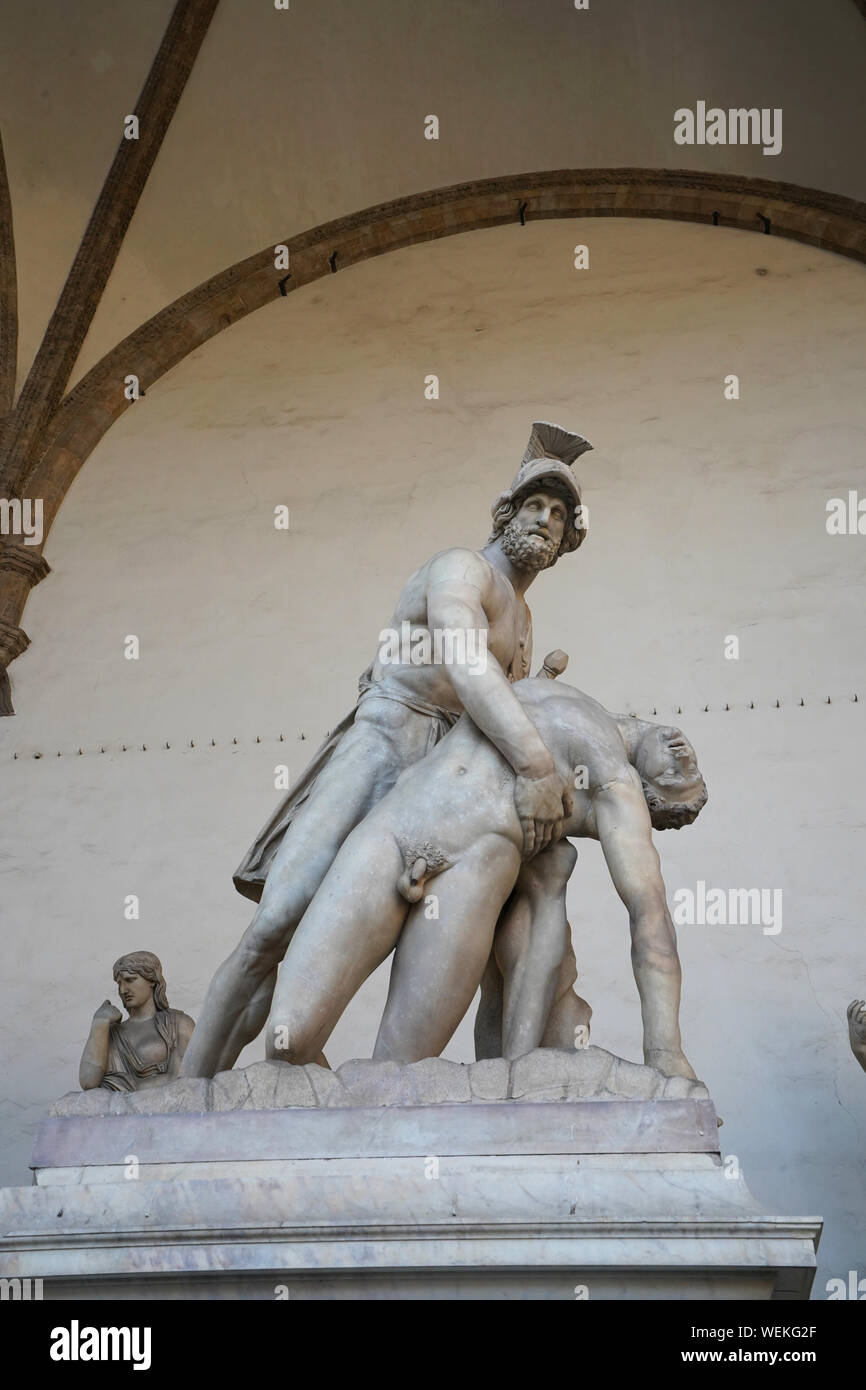 Menelaus supporting the body of Patroclus statue,Loggia dei Lanzi, Florence, Italy Stock Photo