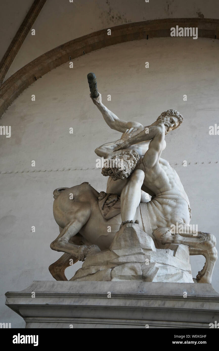 Hercules and the Centaurus statue,Loggia dei Lanzi, Florence, Italy Stock Photo