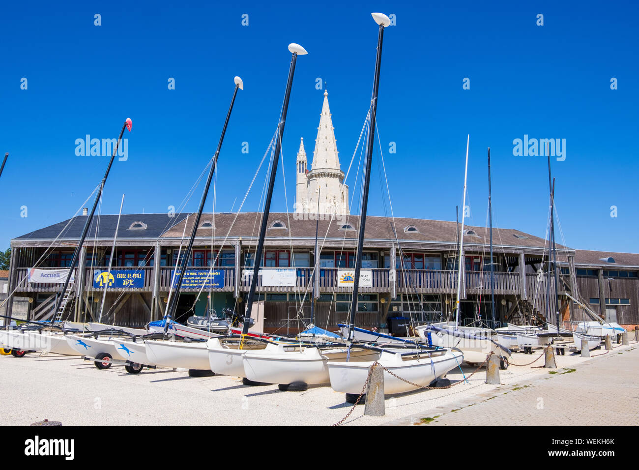 La Rochelle, France - May 13, 2019: Sailing boats on the beach La Plage De Concurrence in La Rochelle, France Stock Photo