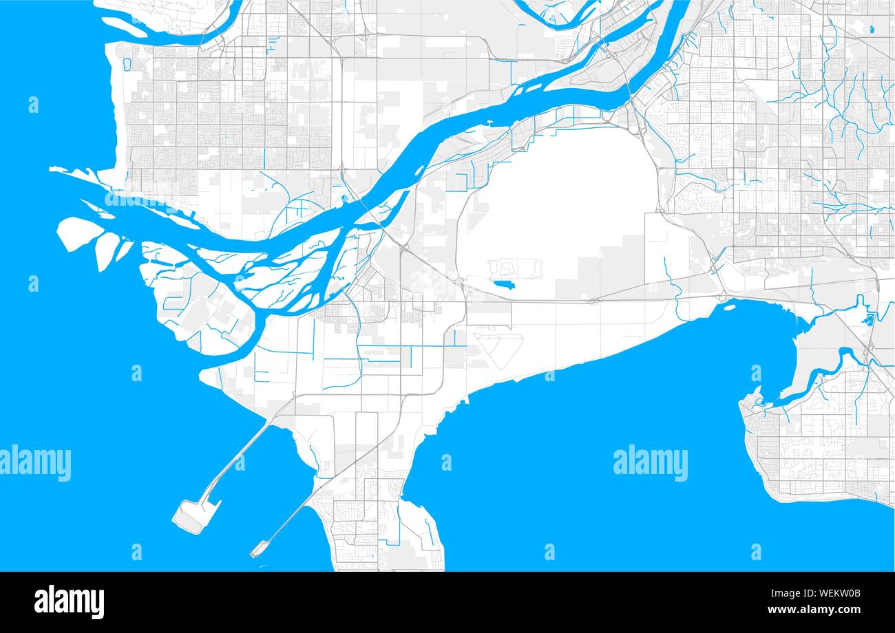 Rich detailed vector area map of Delta, British Columbia, Canada. Map template for home decor