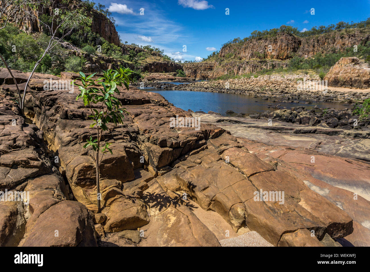 Katherine River By Mountains Against Sky Stock Photo
