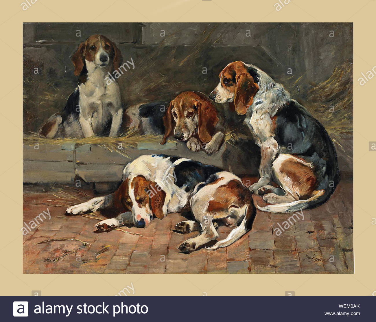 Beagles Hunting Dogs Painting Stock Photo Alamy
