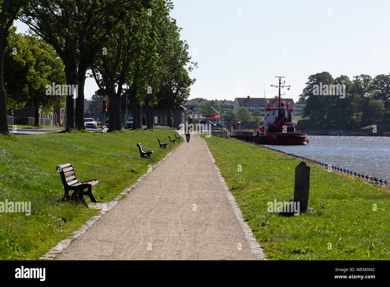 Fredrikstad / Norway - 17 june 2019 : promenade along river Glomma Stock Photo