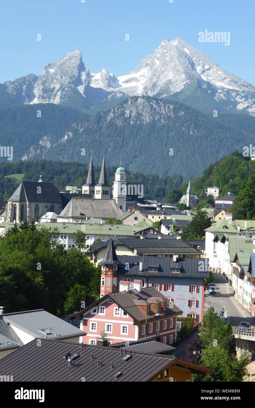 Berchtesgaden mit Watzmanngruppe Stock Photo