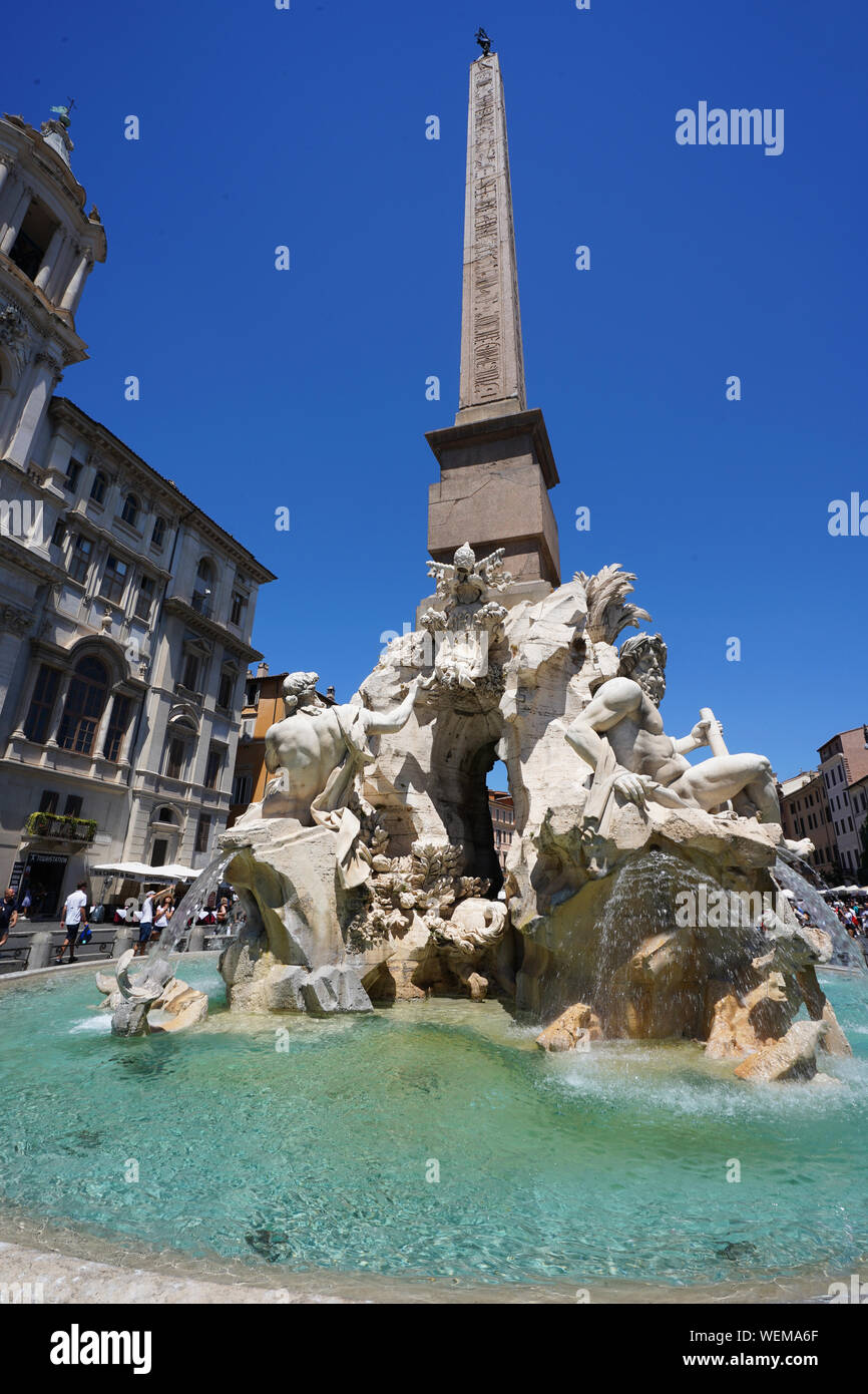 The Four Rivers Fountain, Piazza Navona, Rome, Latium, Italy Stock Photo