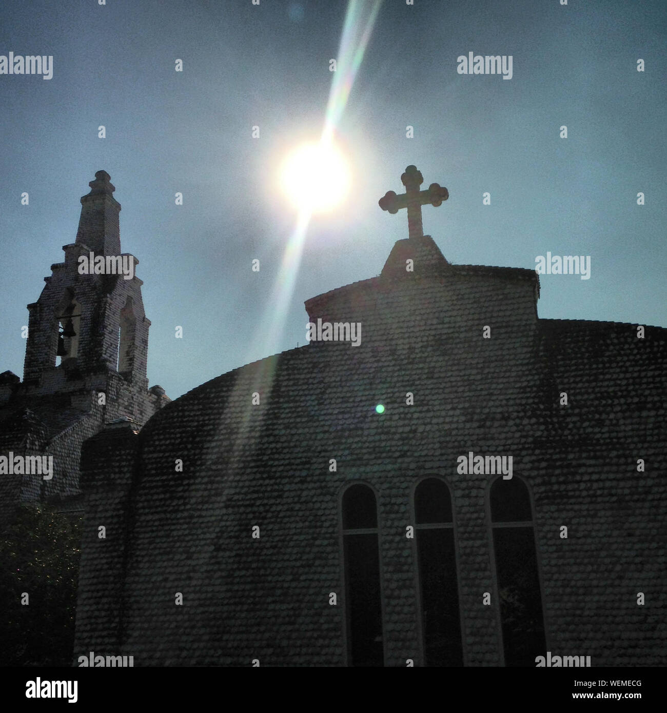 Low Angle View Of Chapel On Sunny Day Stock Photo