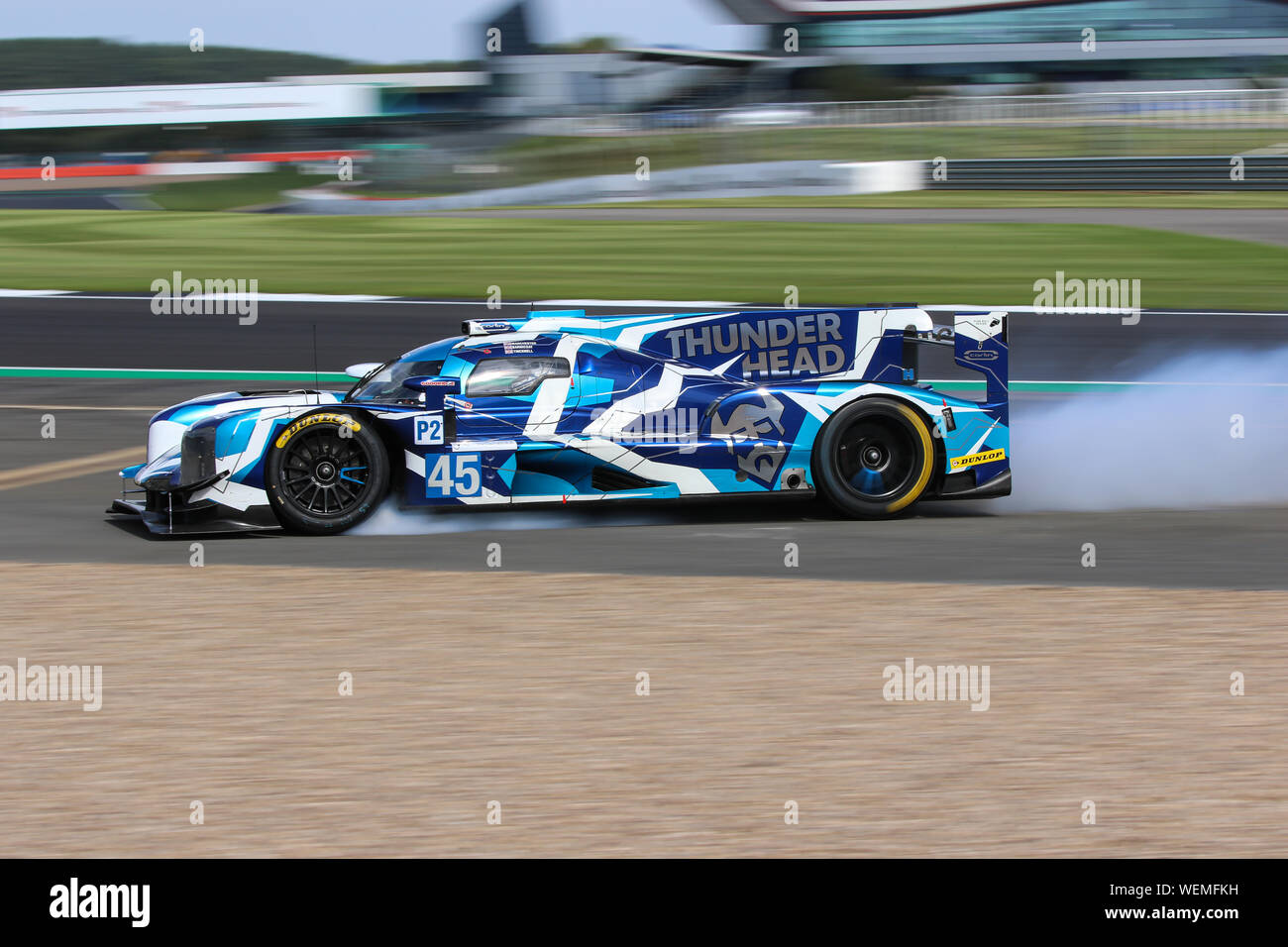 The #45 Carlin Dallara P217-Gibson of Jack Manchester, Harry Tincknell and Ben Barnicoat crashes during practice for the European Le Mans Series at Si Stock Photo