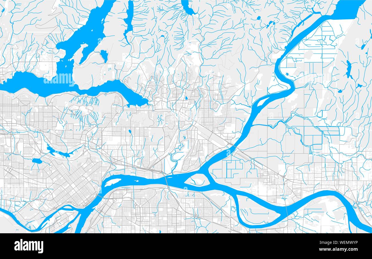 Rich detailed vector area map of Coquitlam, British Columbia, Canada