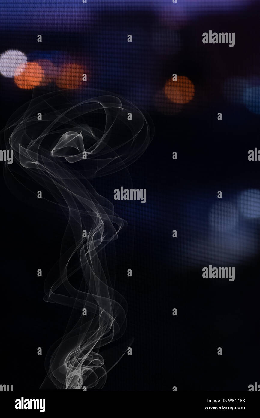 Dark Bokeh Light Background With Smoke Steam Stock Photo