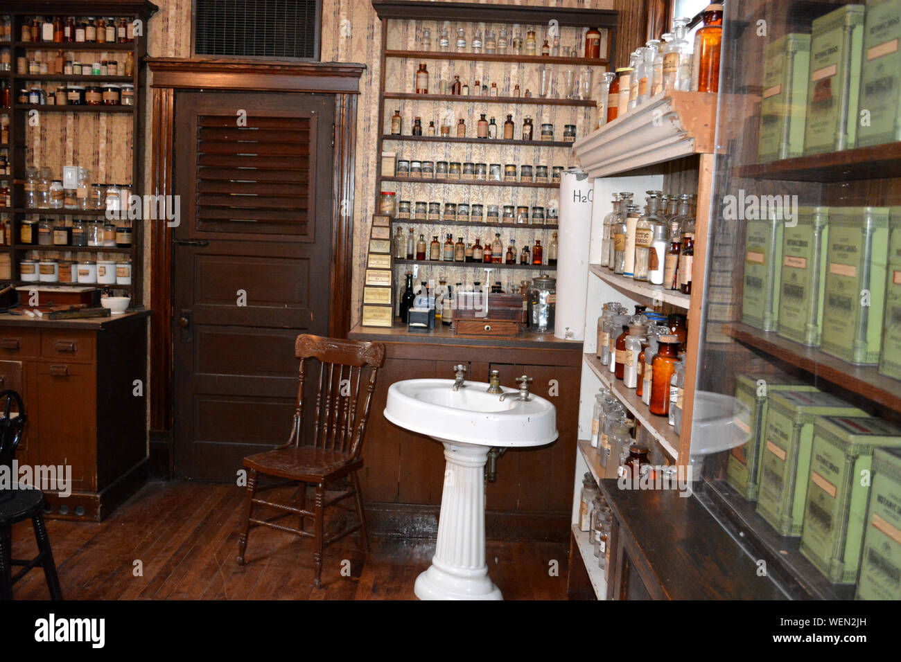Historic pharmacy in old western heritage village Stock Photo Alamy