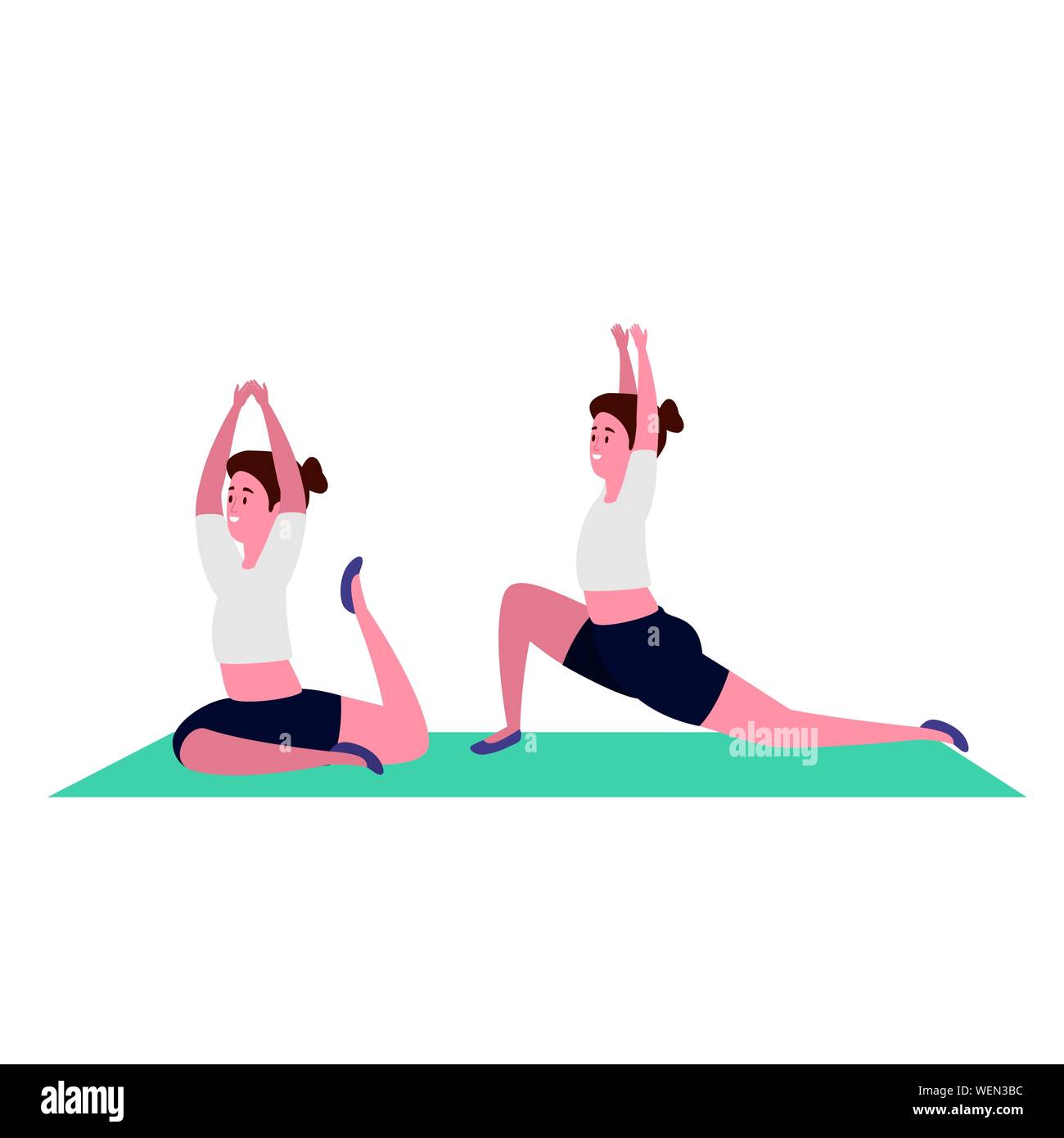 beauty girls practicing pilates position in mattress Stock Vector Image