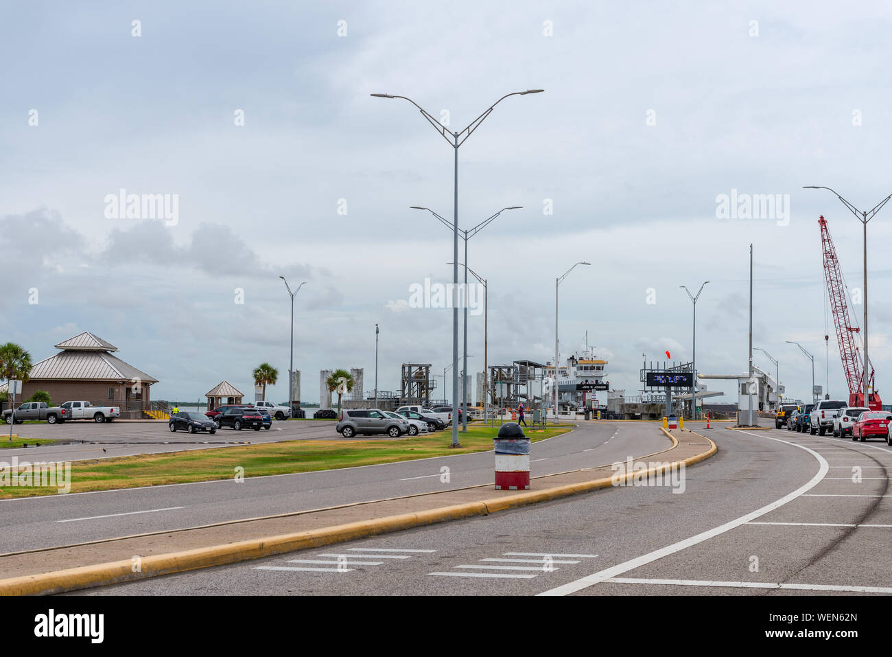 Approaching Bolivar Ferry Port to Galveston, Texas, USA. Stock Photo