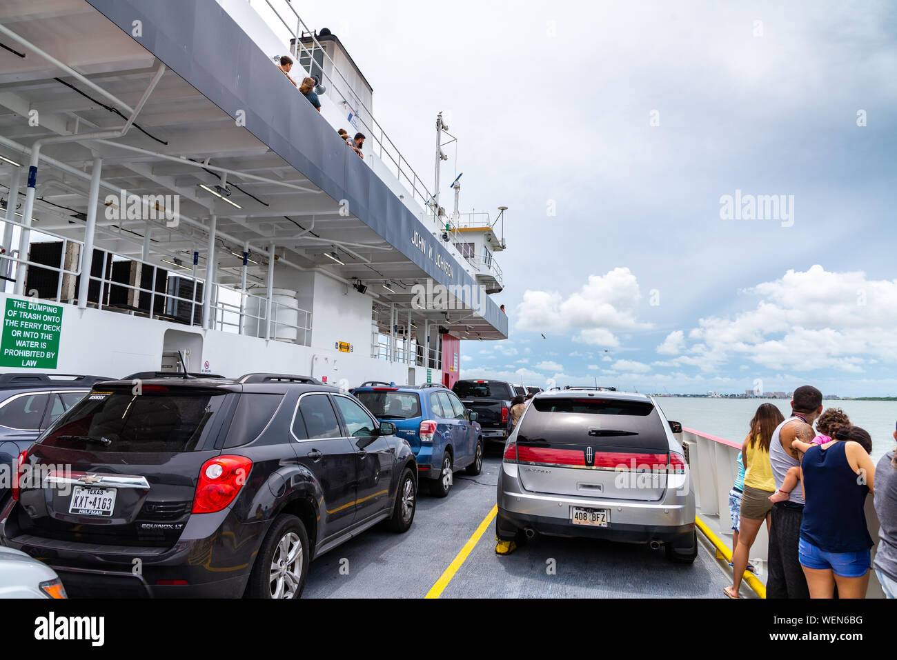 Ferry boat carries passengers and cars between Bolivar and Galveston. Texas, USA. Stock Photo