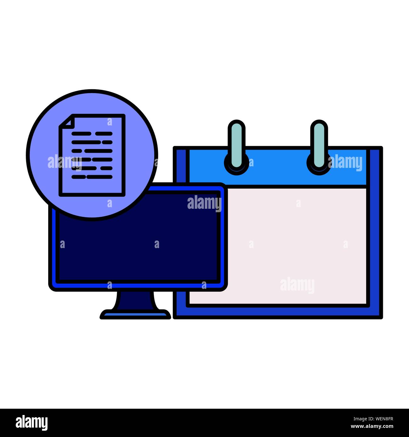 desktop computer with calendar and documents Stock Vector Image & Art ...
