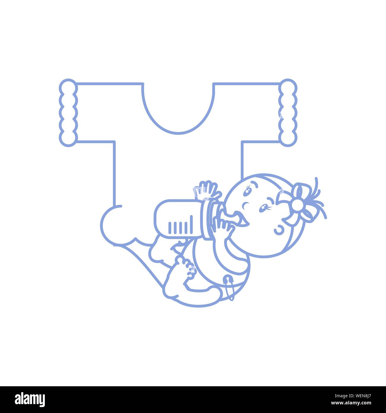 cute baby girl with bottle milk and clothes for baby vector ...
