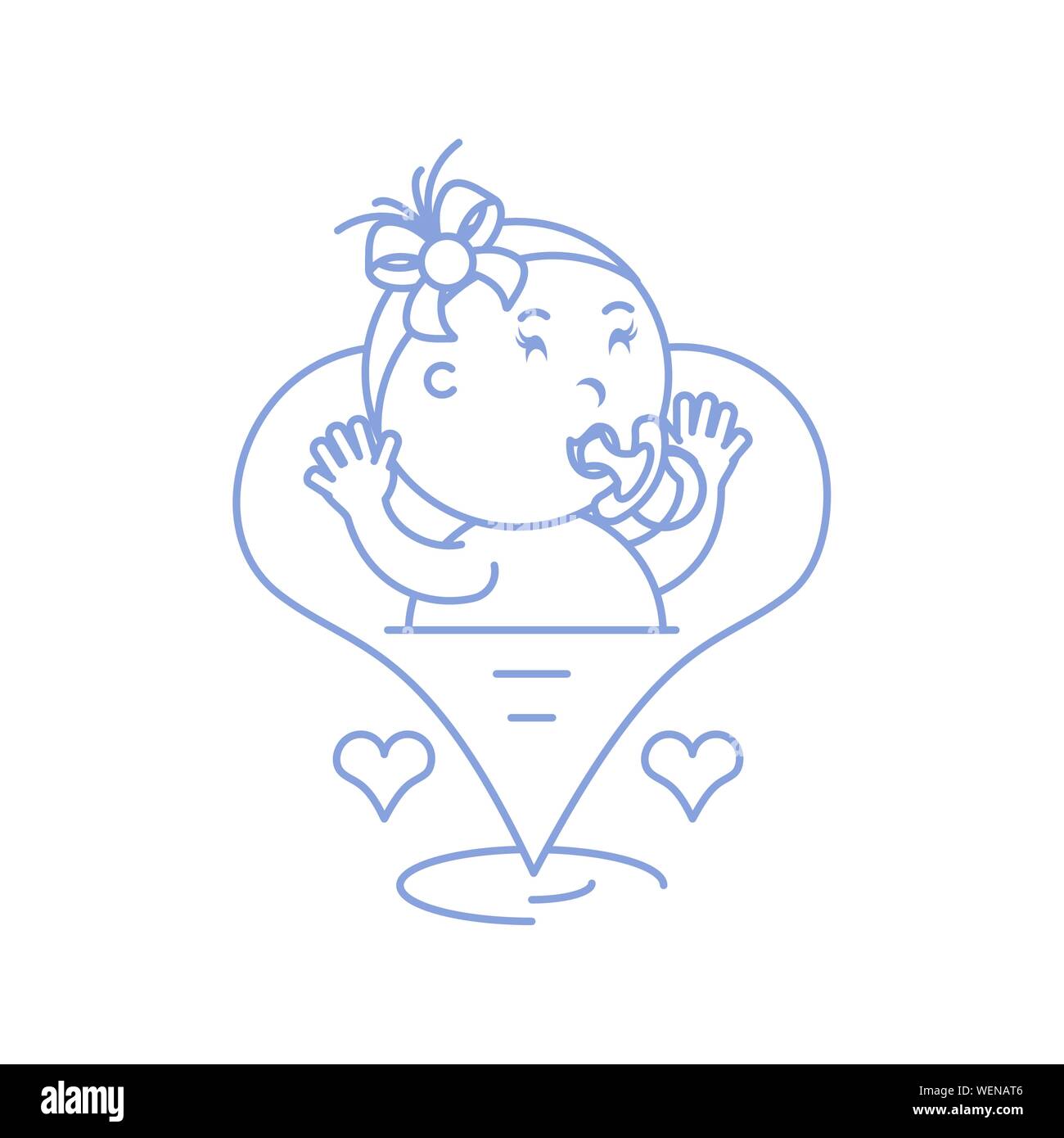 cute baby girl with pacifier in hearts love vector illustration design ...