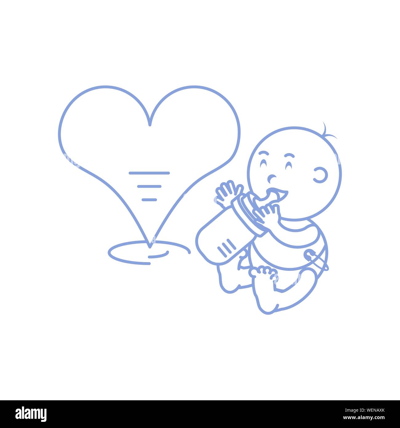 cute baby boy with bottle milk and heart love vector illustration ...