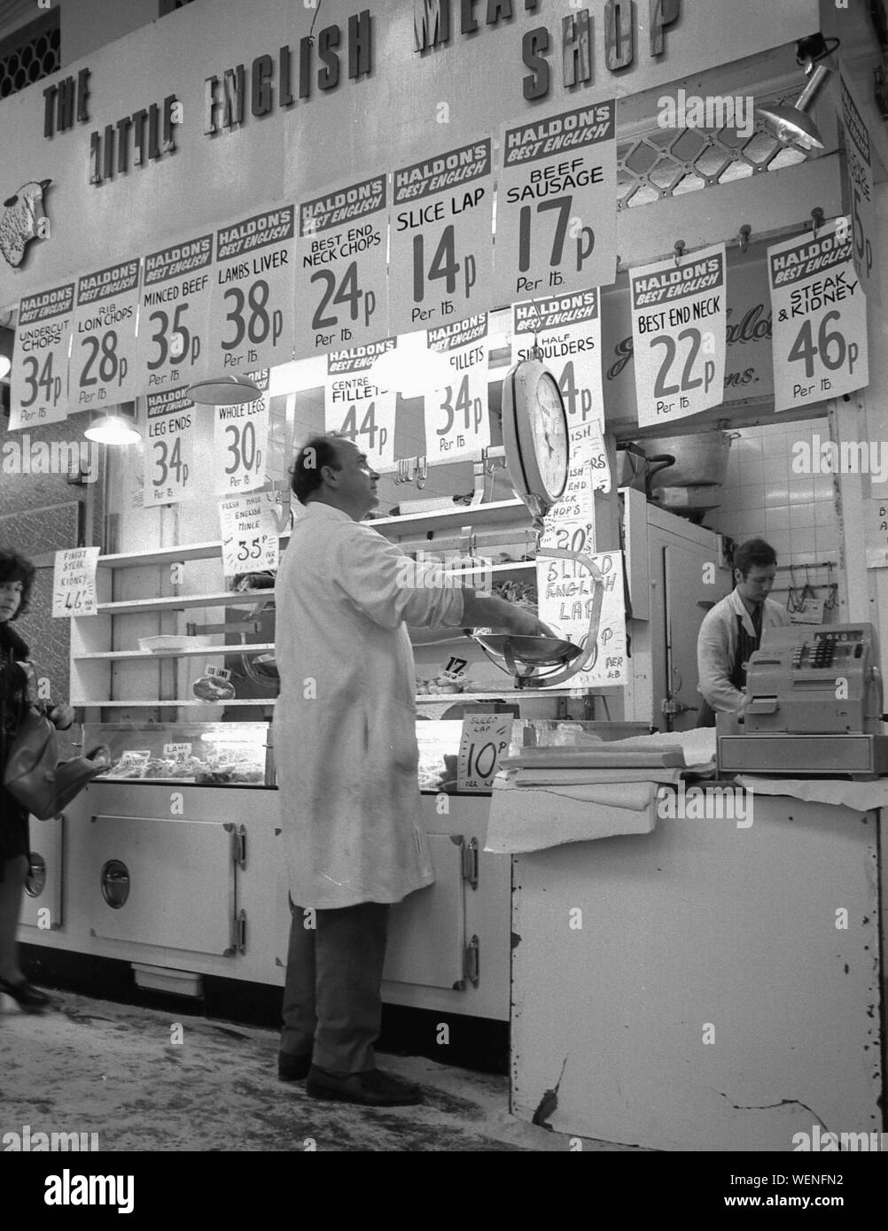 Newcastle Grainger Market, c.1973, Meat prices Stock Photo