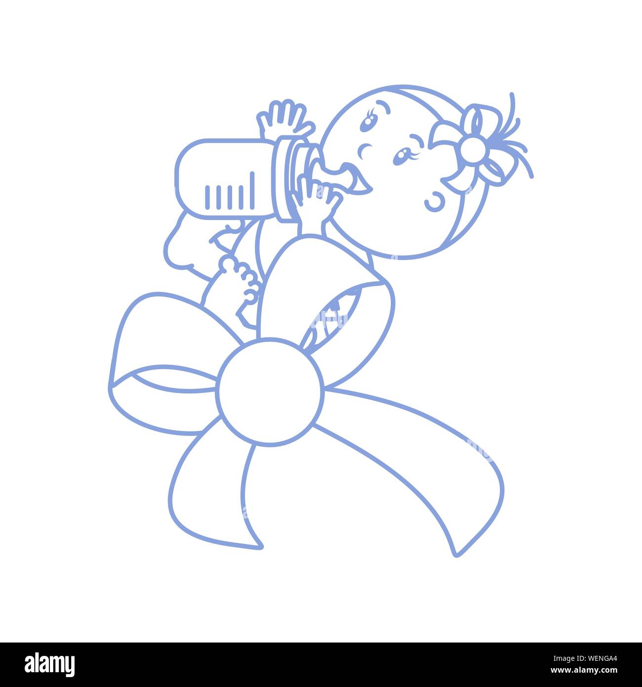 cute baby girl with bottle milk and bow ribbon vector illustration ...