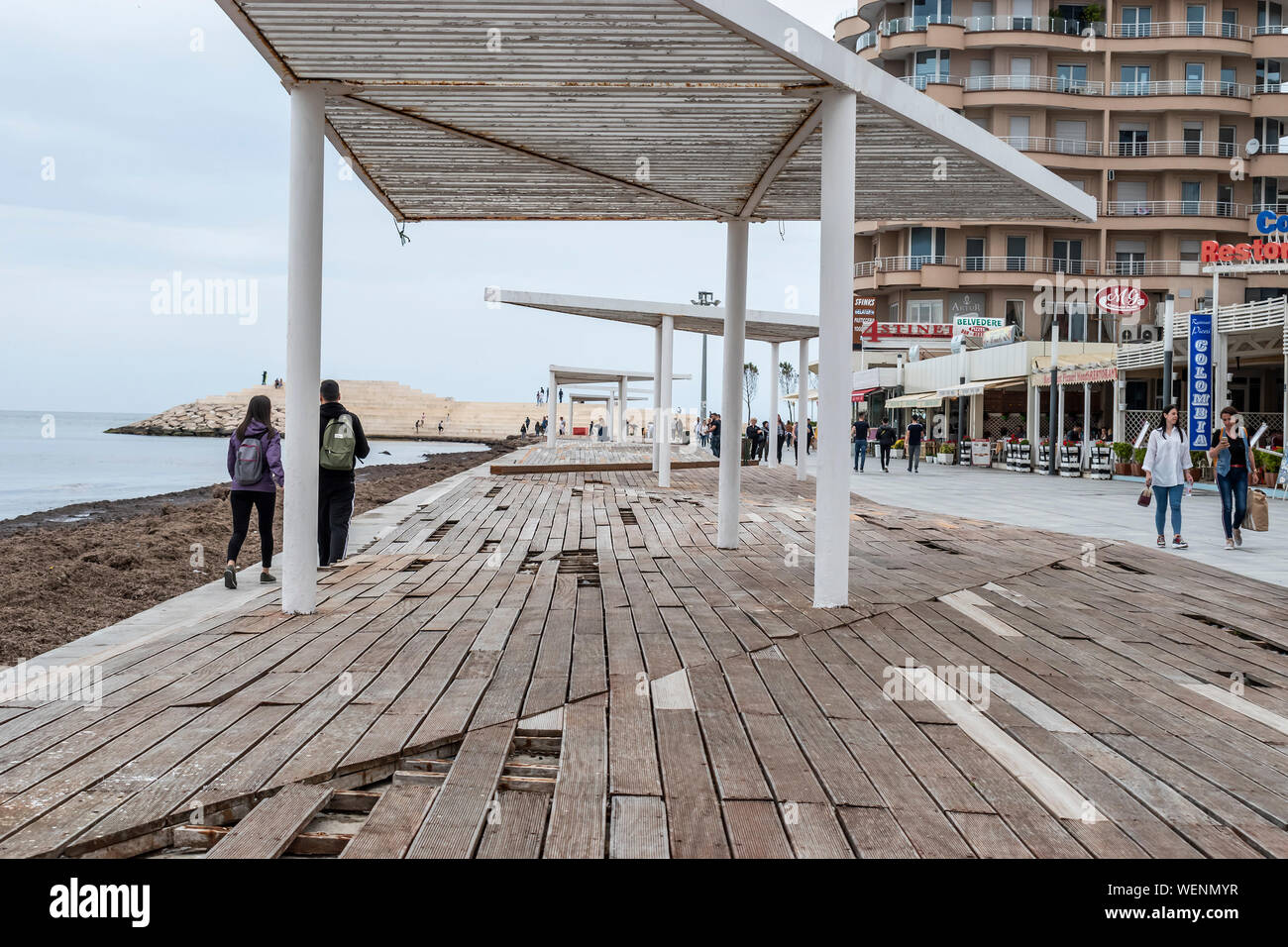 Durres, Albania May 2019 View of Vollga Waterfront Promenade Stock