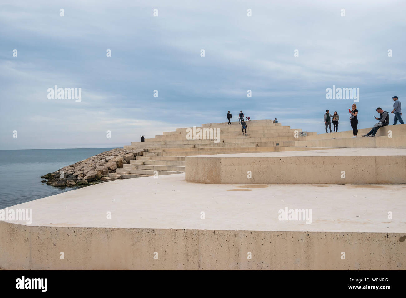 Durres, Albania May 2019 View of Vollga Waterfront Promenade Stock