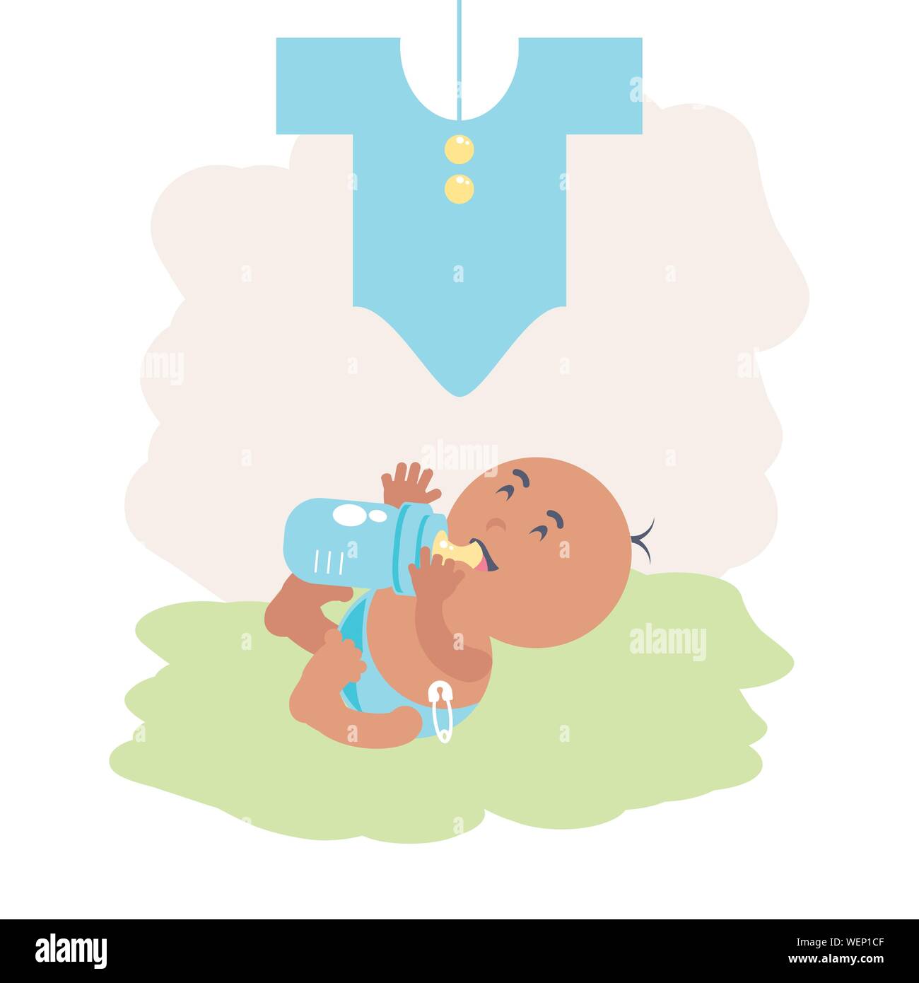 cute baby boy with bottle milk and clothes for baby vector illustration ...